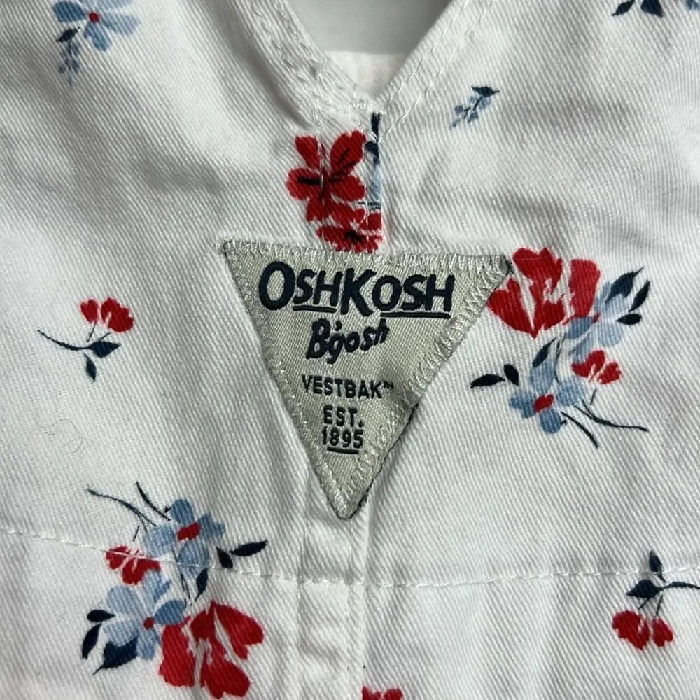 OshKosh B’Gosh white cotton red and blue floral overall dress EUC size 3 months